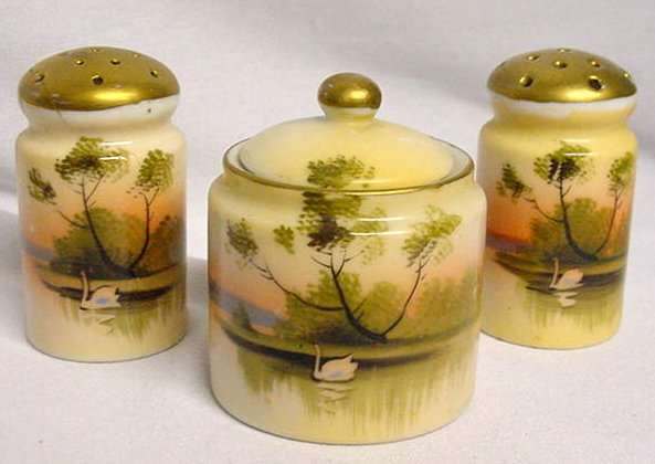 Hand-painted Scenic Condiment Set from Japan