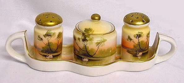 Hand-painted Scenic Condiment Set from Japan
