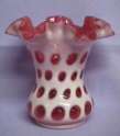 Cranberry Coin Dot 6 inch Crimped Vase
