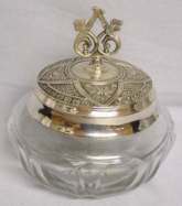 Victorian Glass Powder Jar with Silver Finial Top