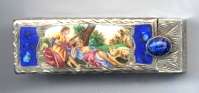 Sterling Vermeil Enameled and Jeweled Figural Lipstick with Courting Scene