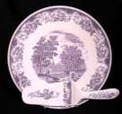 "Olde England" Royal Tudor Ware Cake Plate and Server, Lavender on White, by Barker Bros.