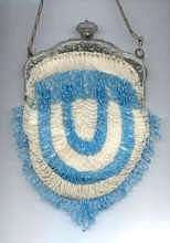 Pretty Blue and White Beaded Purse with Embossed Frame