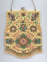 MINT Condition Micro-Beaded Carpet Design Purse with Jeweled Frame marked Germany
