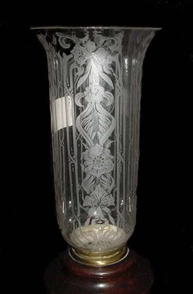 Victorian Etched Glass Candle Lamp with Fancy Prisms
